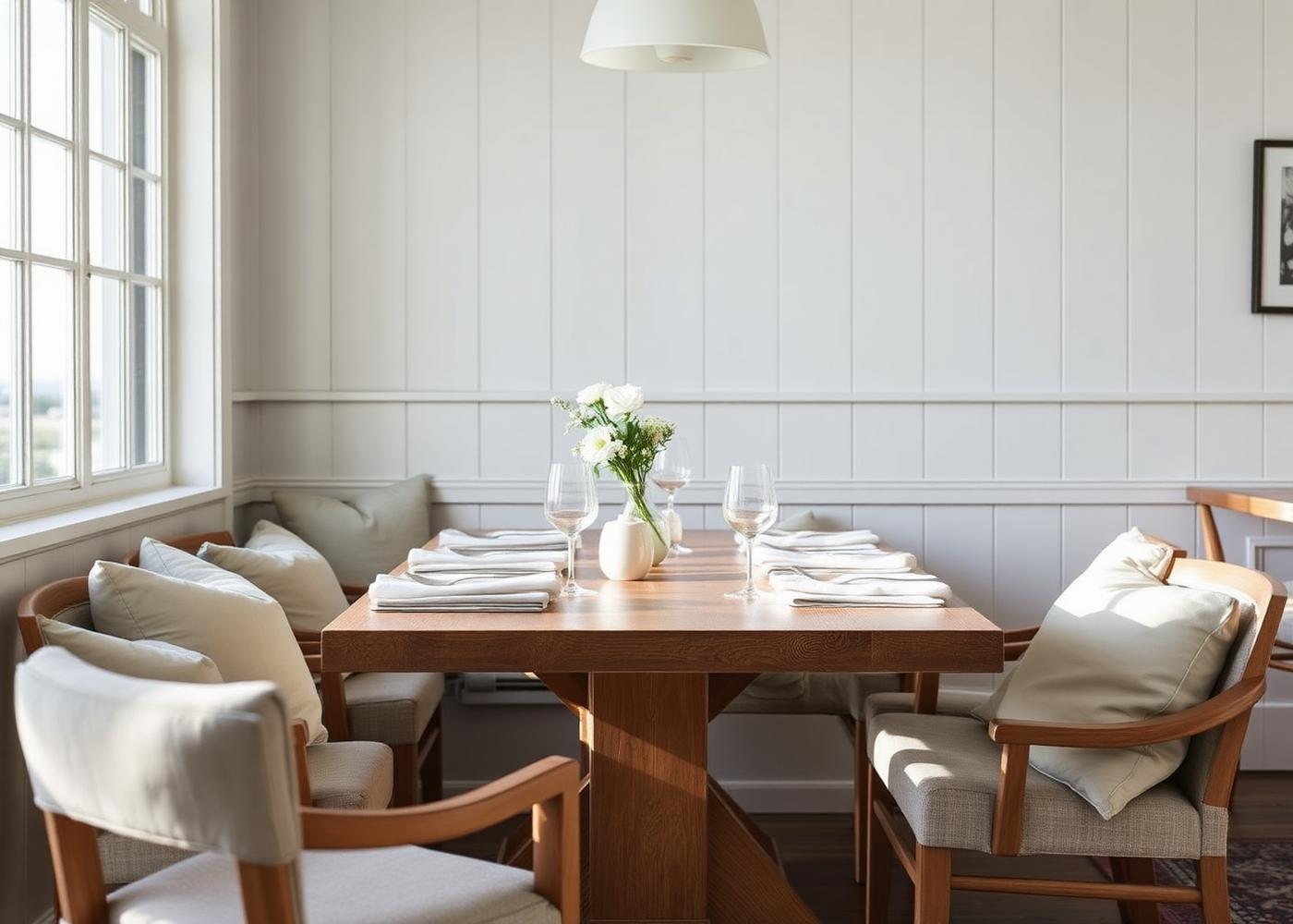 Calm coastal dining area set for guests